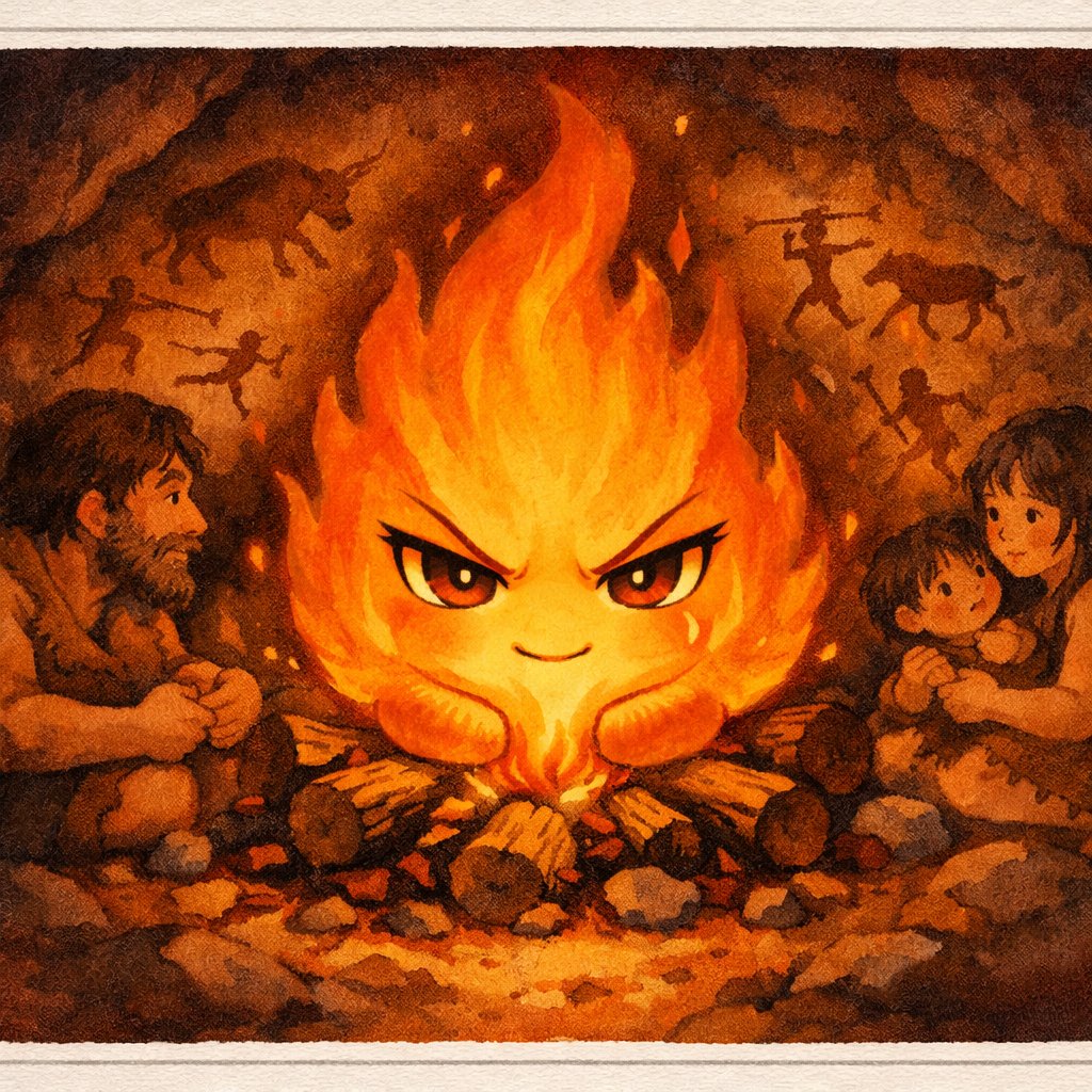 ヒノちゃん — 洞窟のたき火