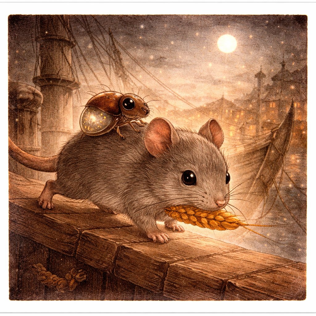 チュー太：船でノミを背負って密航するネズミ