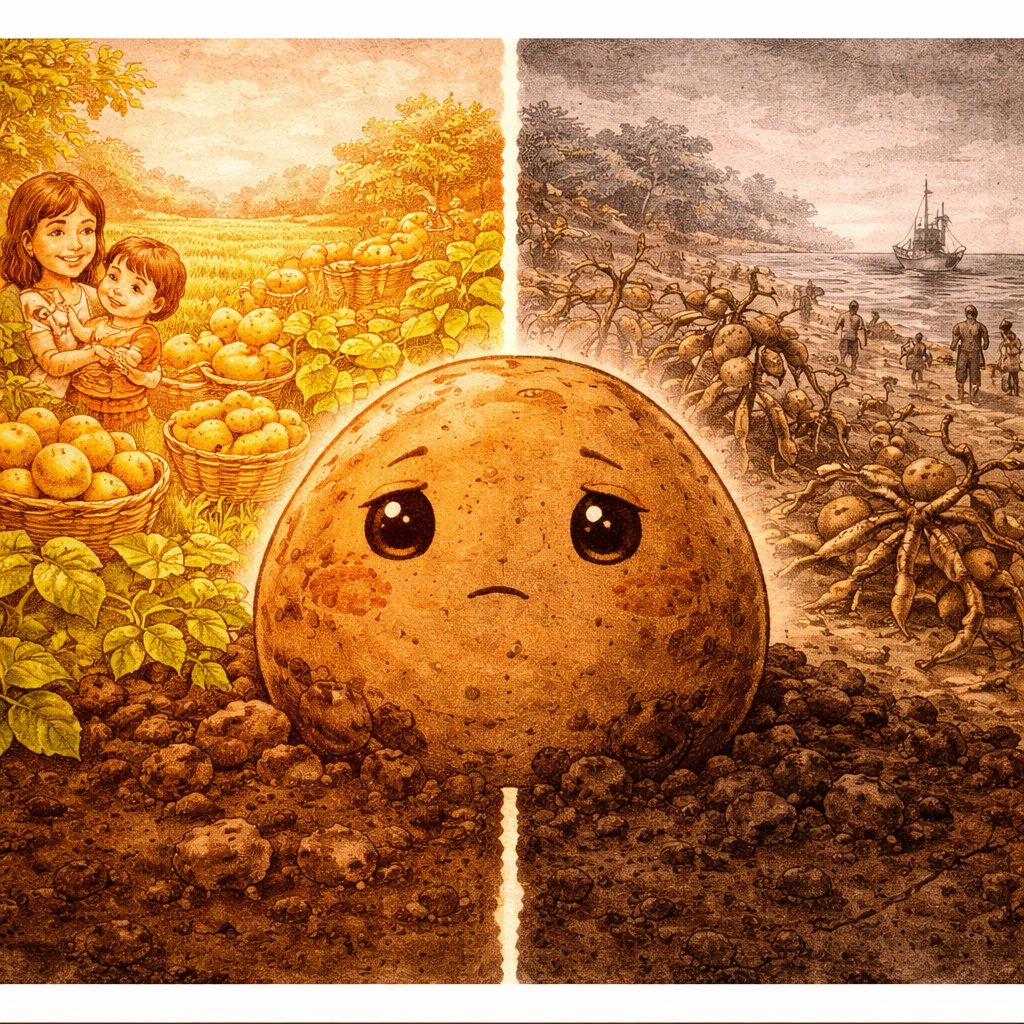 ドクニン：希望と絶望の二面を持つジャガイモキャラクター