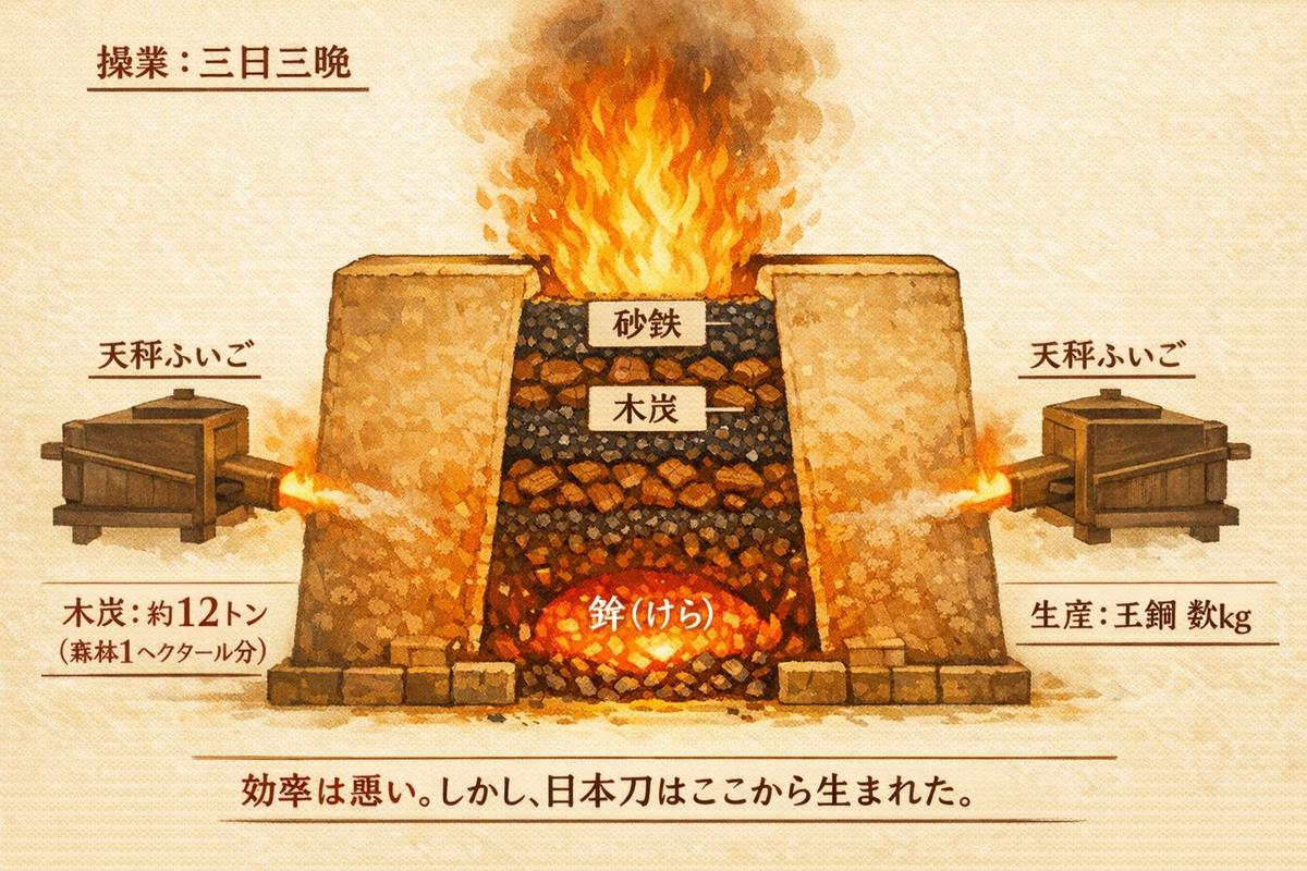 たたら製鉄の断面図