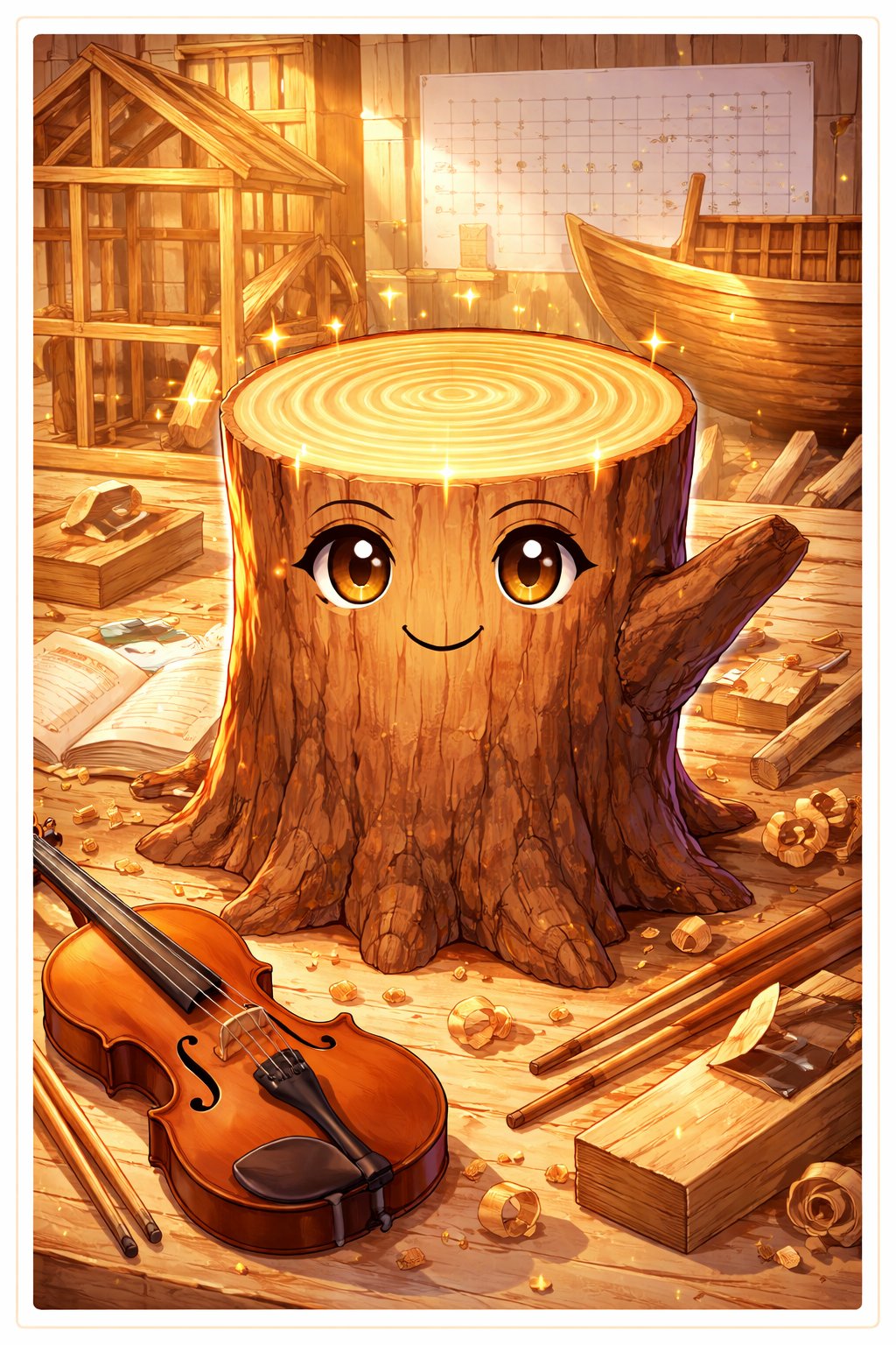 キノさん — 工房の中の切り株